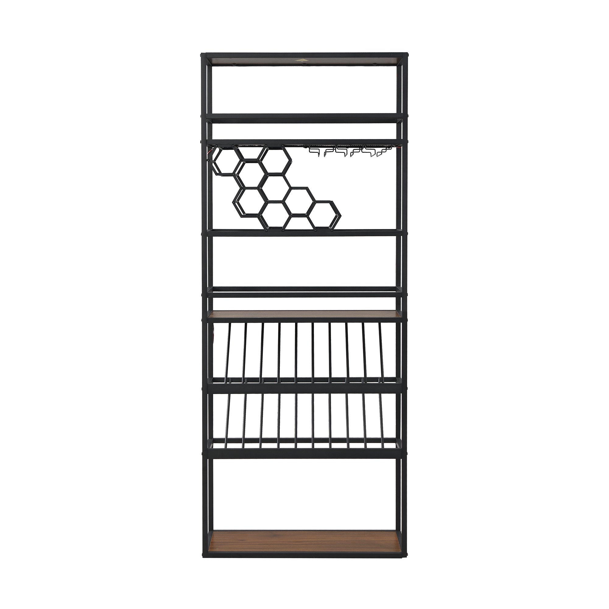 LED Tall Wine Rack Freestanding Floor, 7-Tier Wine Baker Rack With Glass Holder & Wine Storage, Industrial Wine Display Shelf Wine Bar Cabinet For Bar, Kitchen, Dining Room