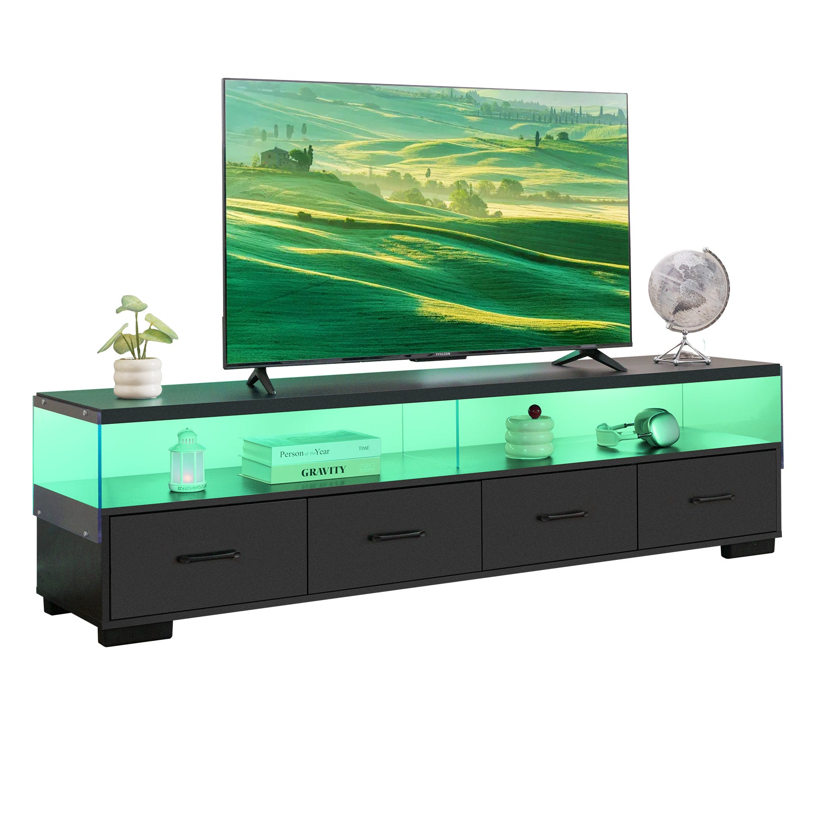 4-Drawer TV Stand for TV's up to 80" Flat Screen Cabinet Door Living Room Storage Entertainment Center, Black