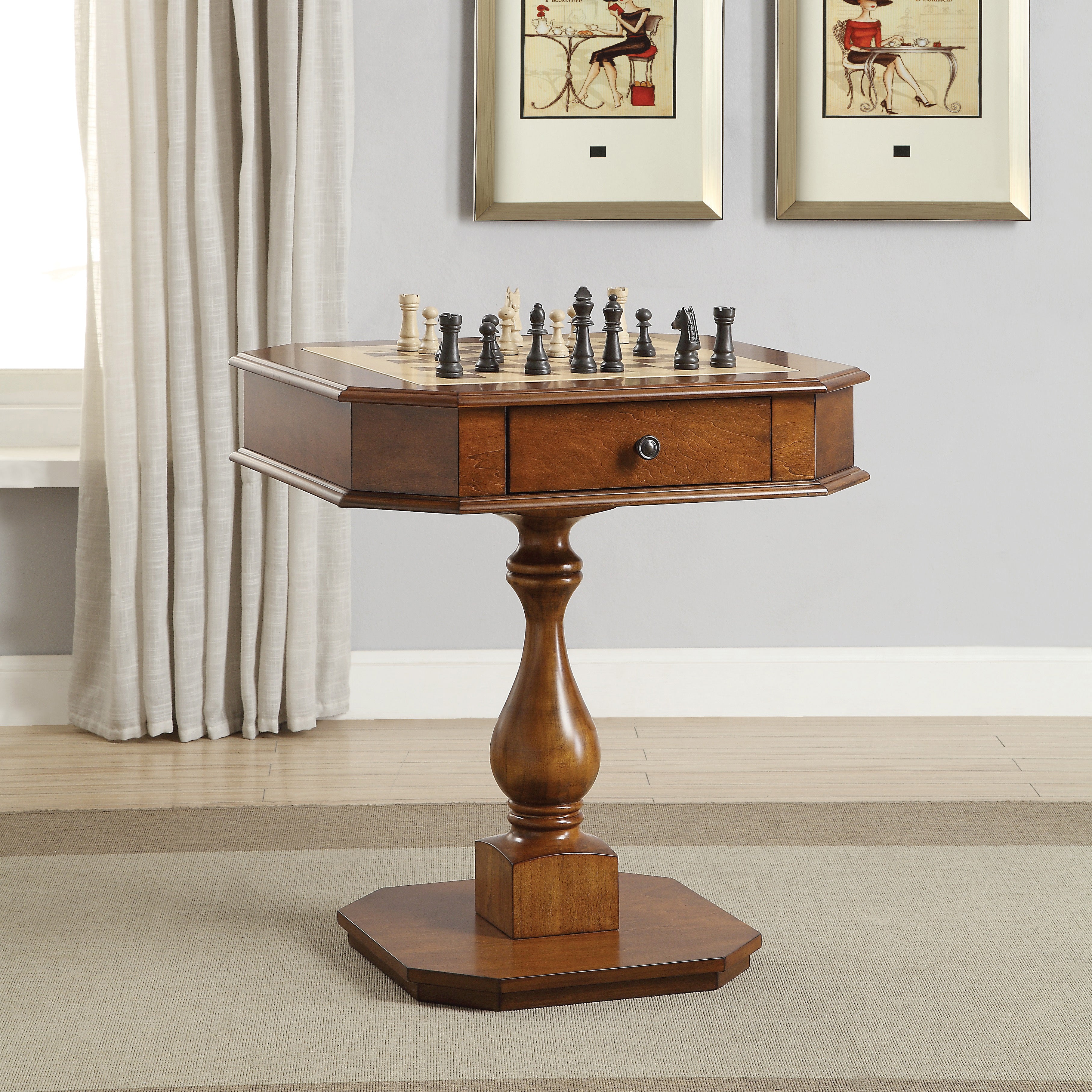 Chess/checkers Table Bishop Cherry Finish Reversible Chess Checker Game Table w/Game Tray ...