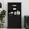 Two-Compartment Tilt-Out Dirty Laundry Basket Tall Bathroom Cabinet with 2 Adjustable Shelves-Black